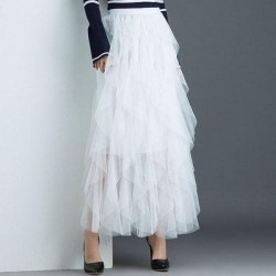 irregular Tulle Skirts Fashion Elastic High Waist Mesh Tutu Skirt
