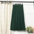 High Waist Casual Vintage Solid Belted Pleated Midi Skirt