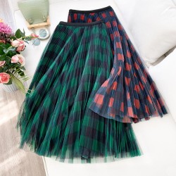 Vintage Mesh Patchwork Long Skirts High Waist