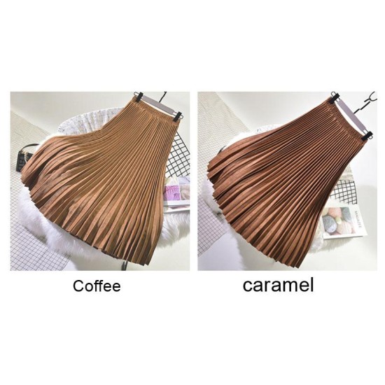 Elegant Suede Pleated Midi Skirt