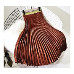Metal Color Pleated Midi Skirt