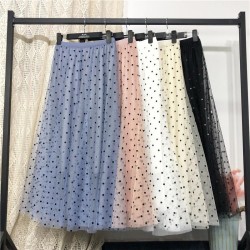 Tulle Polka Dot High Waist Pleated Midi Long Tutu Skirt