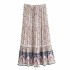 Elastic waist maxi skirt loose casual vintage beige floral print
