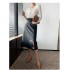 Midi skirts below knee 2021 Yellow black soft leather skirt