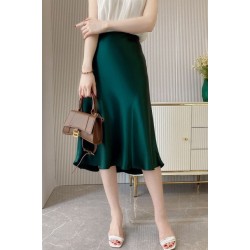 Silk Satin High Waisted Skirt Women A-Line Elegant Skirts