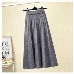 Knitted Midi Long Pleated Korean Style  High Waist Skirt