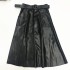 Faux PU Leather Mi-long Skirt with Belted High Waist Vintage Mid-calf Chic
