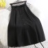 Fashion Elastic High Waist Single Breasted Bowknot Pleated Mid-Skirt