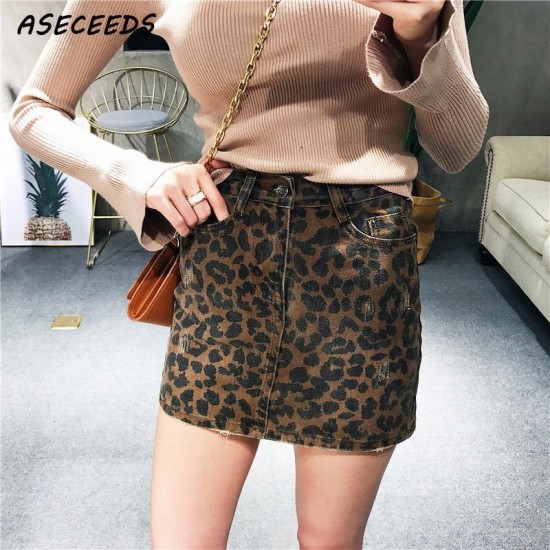 Sexy leopard print denim skirts
