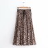 Vintage leopard printing pleated sashes chic mid-calf midi skirt