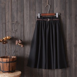 Midi Knee Length Pleated A-line School Skirt With Belt