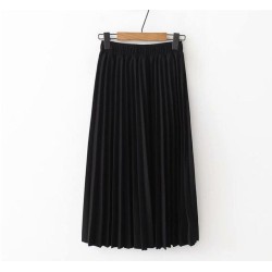 High Waist Solid Color Pleated Causal Midi Skirt