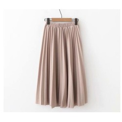 High Waist Solid Color Pleated Causal Midi Skirt