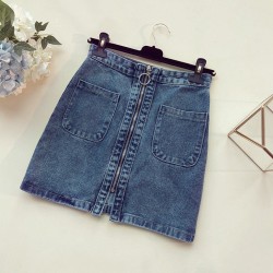 High Waist Zipper Pocket Short Denim Skirt