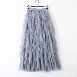 Irregular Tulle Skirt Elegant High Waist Pleated