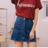 High Waist A-line Single Button Pockets Blue Jean Skirt