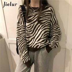 Harajuku Women Sweater Loose Pullovers Striped Chic O-Neck Casual Top