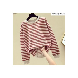Women's Cotton Stripe Sweatshirt Long Sleeve Slim Pullover