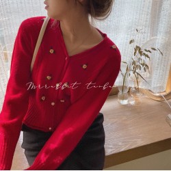 Floral Embroidered Crop Sweater V-neck Pearl Button Short Knit Cardigan