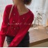 Floral Embroidered Crop Sweater V-neck Pearl Button Short Knit Cardigan