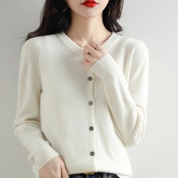 Women Sweater O-neck Knitted Cardigans Solid Color