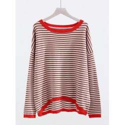 Long Sleeve Oversized Striped Tops Basic Loose Sweaters