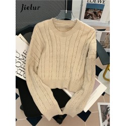 Sweater Women O-neck Sweet Girls Pure Color Knitted Pullover
