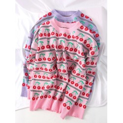 Women's Sweater Graphic Pullover O Neck Oversized Knit Tops Vintage