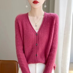 women's hollow V-neck pullover fashion warm knit cardigan top