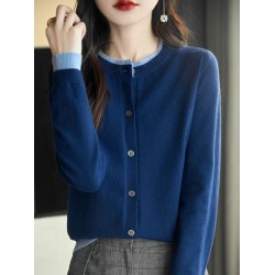 Knitted Cardigan Sweater Clothing O-neck Patchwork Long Sleeve Tops