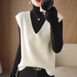 Fashion Vest Knitted Cashmere Sweater Sleeveless V-Neck Pullover