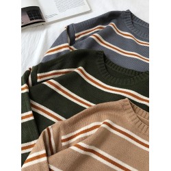 Vintage Stripe Sweaters Women Loose Oversize Korean Style Pullover Top