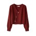 Skew Button Cardigan V-neck Sweater Women Knitted Long Sleeve Tops