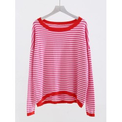 Long Sleeve Oversized Striped Tops Basic Loose Sweaters