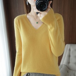 Sweaters Women Casual V-neck Solid Jumpers Pullovers