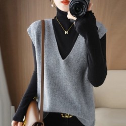 Fashion Vest Knitted Cashmere Sweater Sleeveless V-Neck Pullover