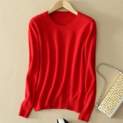 Women Long Sleeve O-neck Knit Tops Solid Slim Fit Fashion Sweater