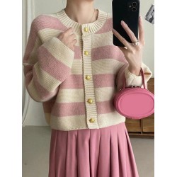 Fashion Sweater Cardigan Knitted Striped Long Sleeve Casual Tops
