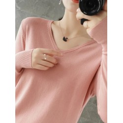 V-neck Knitted Pullovers Loose Bottoming Shirt Fashion Jumper Sweater