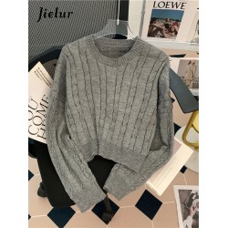 Sweater Women O-neck Sweet Girls Pure Color Knitted Pullover
