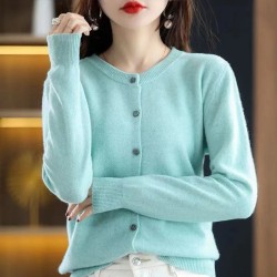 Women Sweater O-neck Knitted Cardigans Solid Color