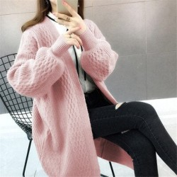 Long Sweater and Cardigans Lantern Sleeve Loose Knitted