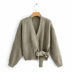 knitted Cardigan long sleeve sashes chic sweater Streetwear Womens Knit Sweater