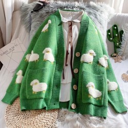 Cardigan Sweater Loose Oversize Women Long Sleeve Knitted Coat Jacket