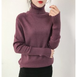 Knitted Turtleneck Long Sleeve Pullover Female Jumper Green Knitwear