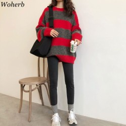 Oversized Thin Sweater Vintage Striped Loose Pullover Streetwear Autumn Knitted
