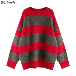 Oversized Thin Sweater Vintage Striped Loose Pullover Streetwear Autumn Knitted
