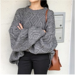 Pullovers Sweater Oversize Knitted Lantern Sleeve  Solid Minimalist Knitwear