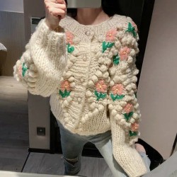 Handmade Sweater And Cardigans Floral Embroidery Hollow Out Chic Knit